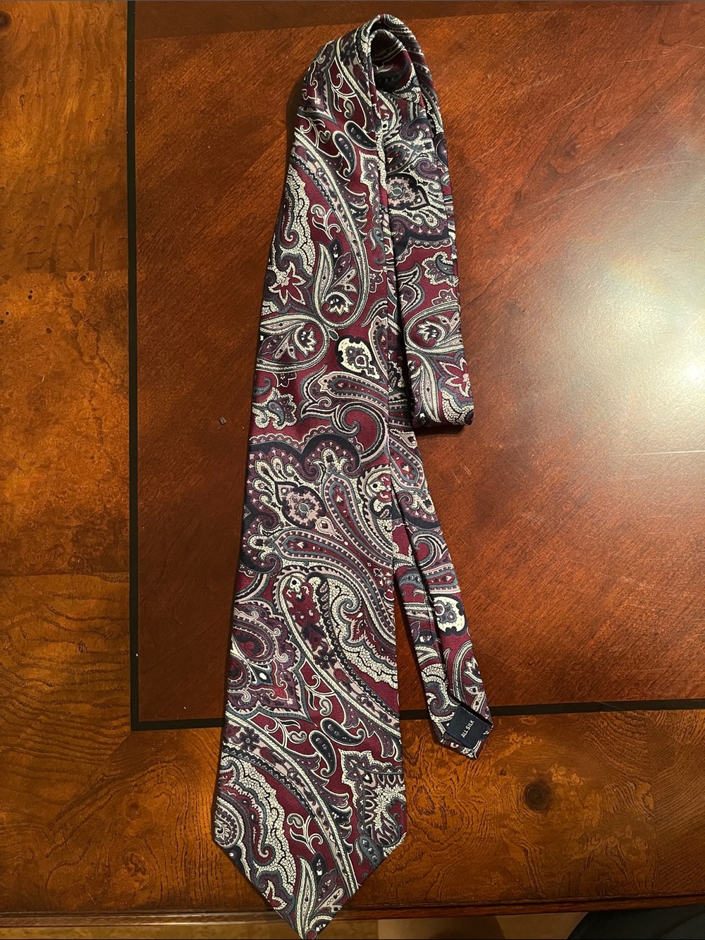 Stafford Burgundy and Silver Paisley Silk Tie